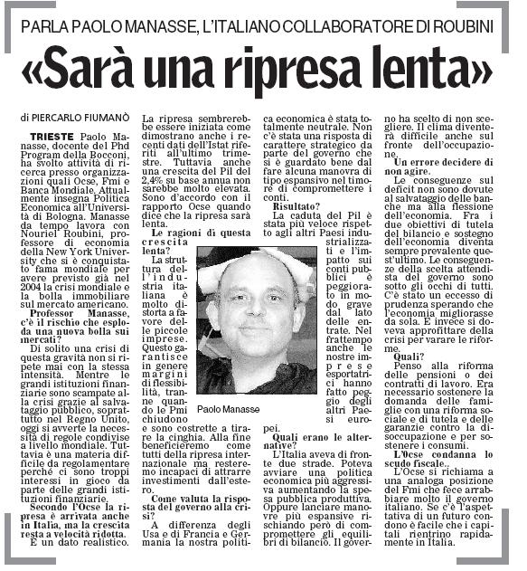 Intervista al “Piccolo” di Trieste